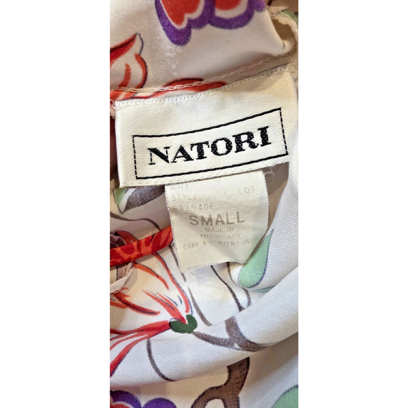 Natori White Floral Satin Robe & Slip Dress Set Women’s Small 2-Piece Lounge - Picture 11 of 11